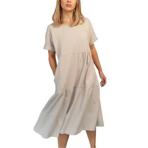 Charli London Talia Beige Midi Tiered T-Shirt Dress
